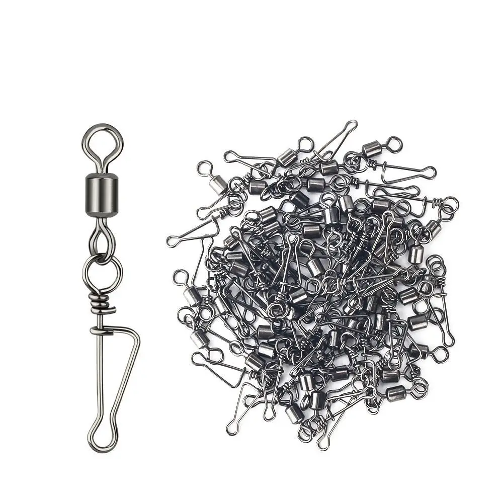 

10pcs With Lock Fishing Rolling Swivel Connect Ring Chamfer Design Swivel Rolling Connector Stainless Steel Flexible Rotation