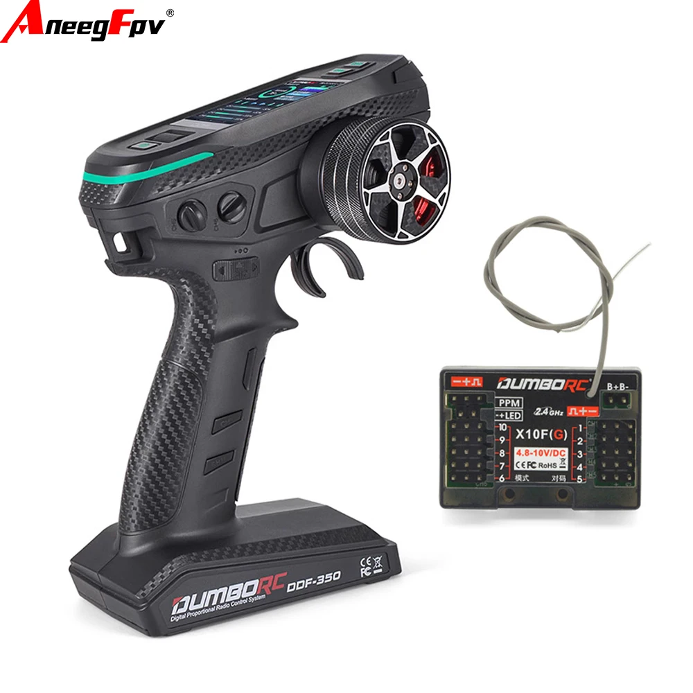 DUMBORC DDF-350 10CH RC Radio Transmitter And Receiver with HD Screen for RC Car Truck Crawler Boat Tank X10FG X10F Compatible