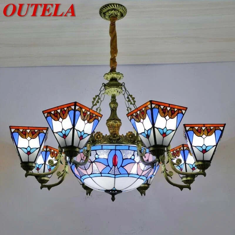 OUTELA Tiffany European Living Room Pendant Lamp American Chandelier Bedroom Restaurant Bar Caf é Colour Glass Chandelier