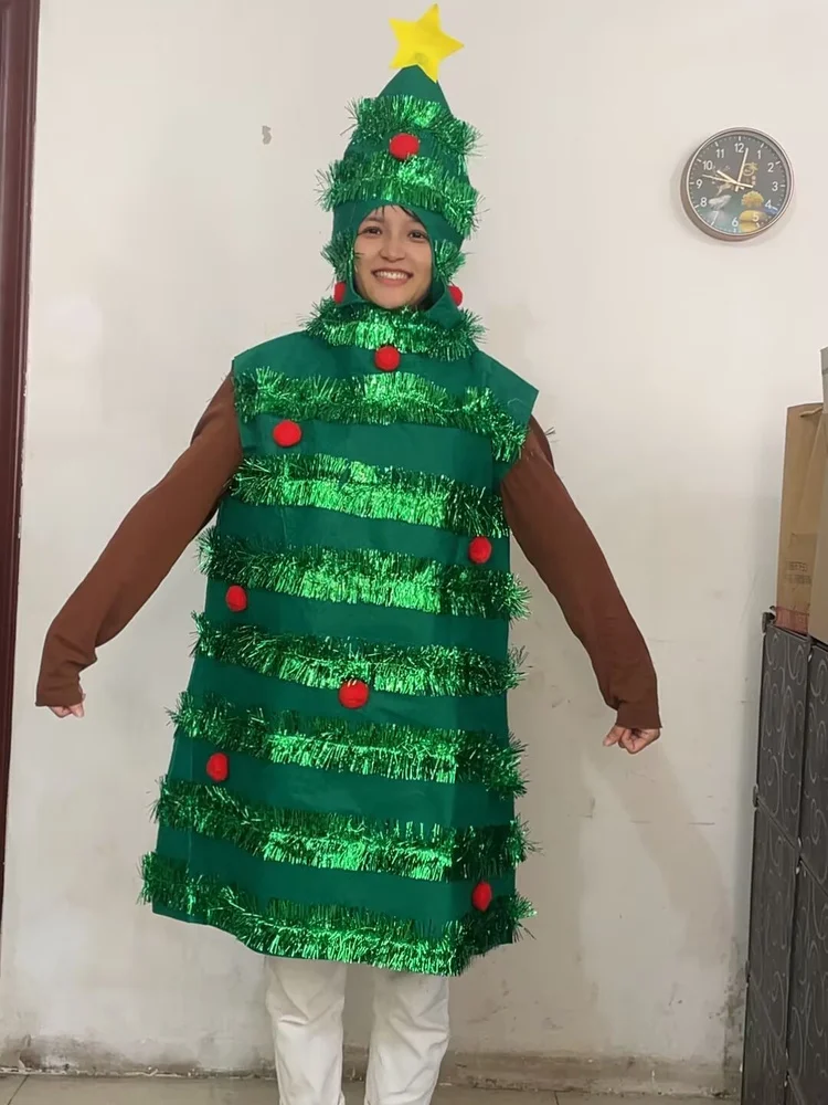 Christmas Tree Costume Adult Cosplay Performance Green Tassel Group Store Holiday Stage Outfit Shiny Sequin Polyester Fiber