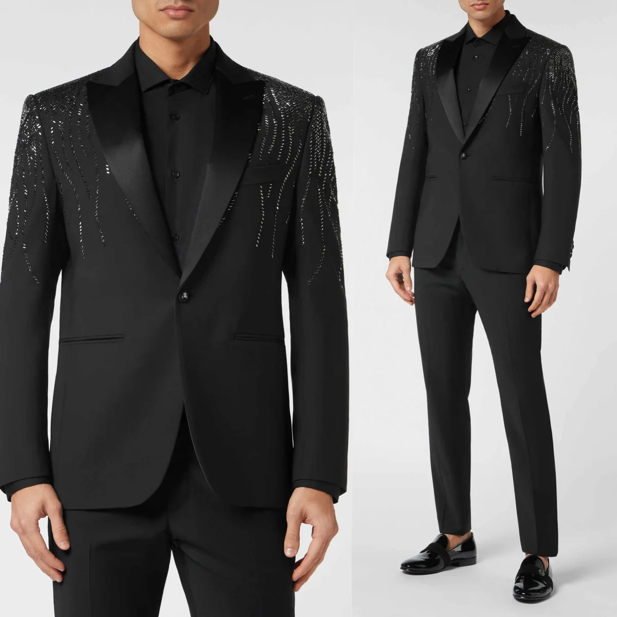 أزياء الدعاوى للرجال 2 قطعة بلغت ذروتها التلبيب زر واحد السراويل مجموعات فضفاضة تناسب مناسبة الأعمال حزب ملابس مخصصة #1