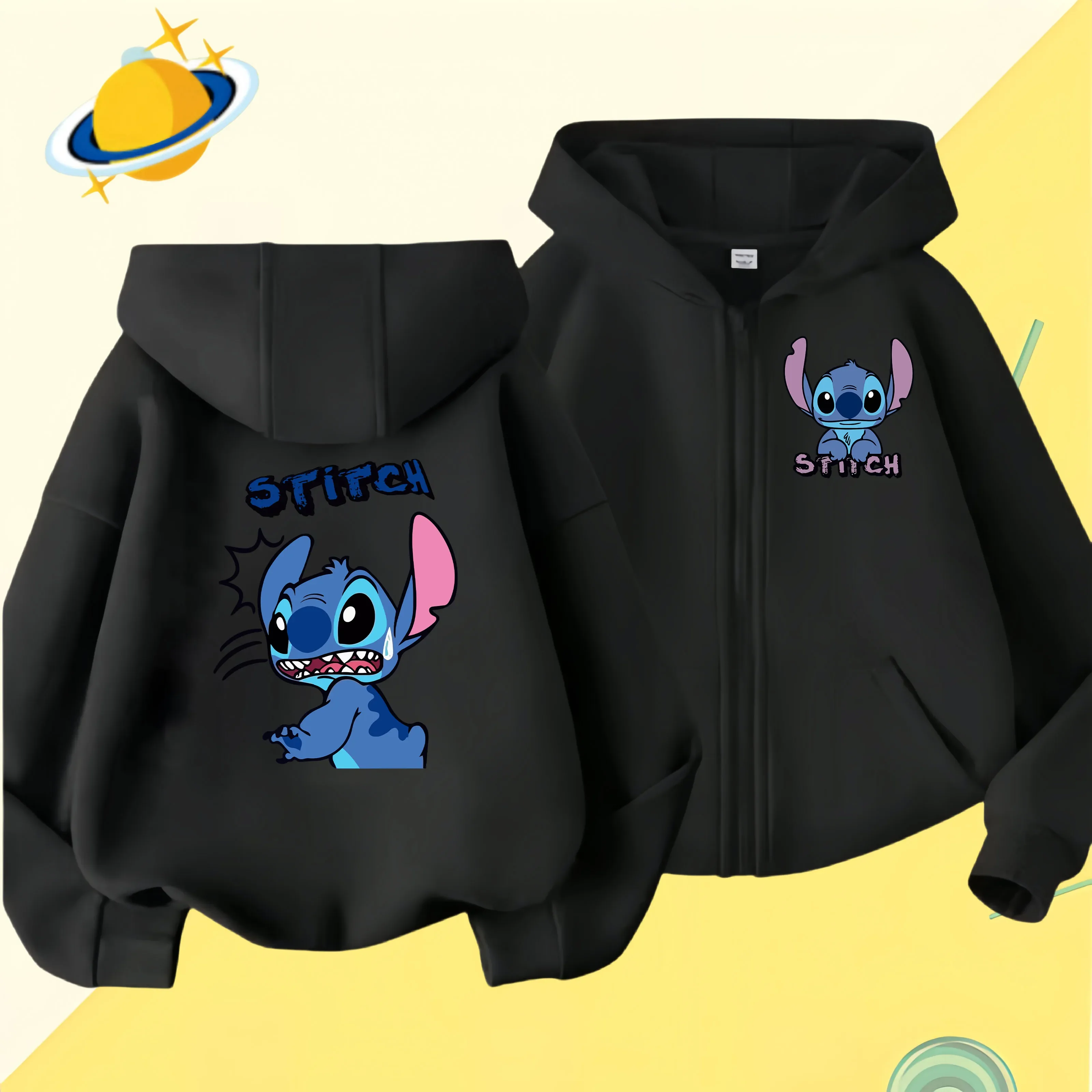 2024 Disney Stitch zipper coat Cartoon Jacket Girls Coat Spring Autumn Children Outerwear Kids Casual Jackets Costume 2-7 Years