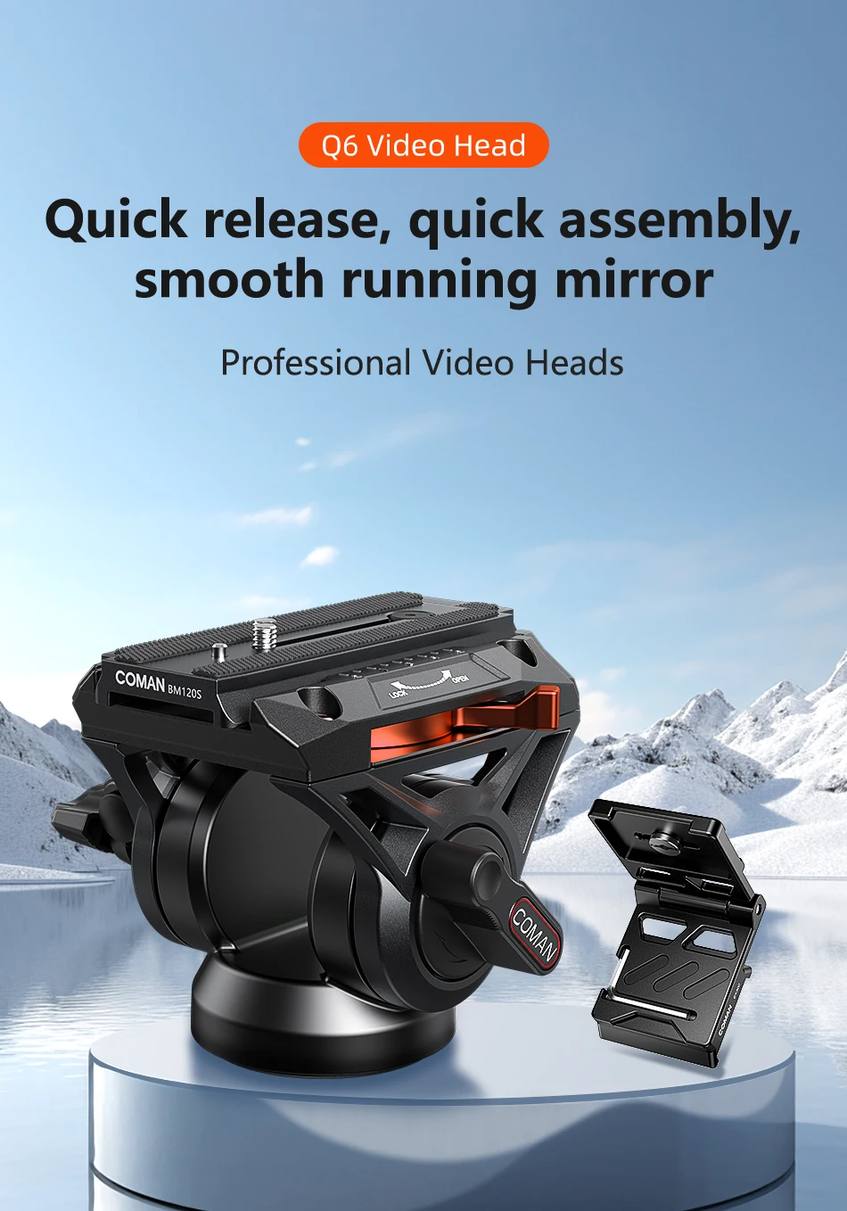 COMAN Q6 Panorama-Gimbal-Videokopf mit Schnellwechselplatte, kompatibel mit DJI RS4 Manfrotto Hydraulic Fluid Stativ DSLR-Kamera – Detail 1