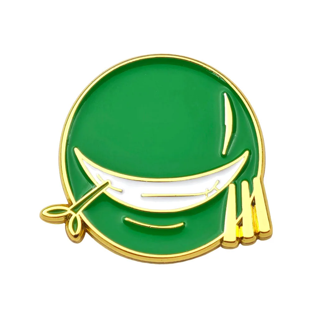 Straw Hat Crew Emaille-Anstecknadel, grünes Gesicht mit Narbe, Brosche, drei Schwerter, Metallabzeichen für Kleidung, Rucksack, Hut, Accessoire – Detail 1
