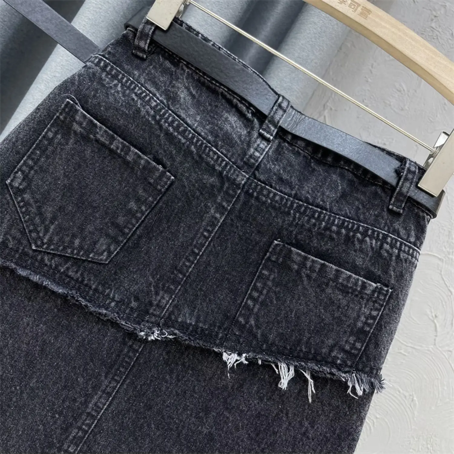 Spice girl denim skirt female summer 2024 new high waist loose slim stitching bag hip A-line skirt denim skirt