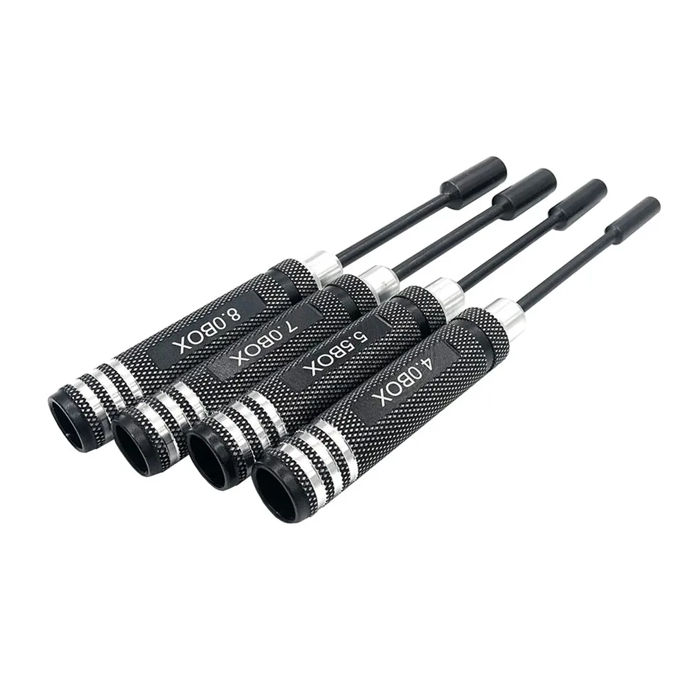 Essential RC Hobby Tool, 4Pcs Hex Screwdriver Set Nut Driver Socket Kit, Sizes 4mm 5 5mm 7 0mm 8 0mm, Black/Blue Handles