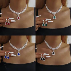 3 pieces of multi-color diamond studded necklace earring set suitable for art festivals, performances, outdoor outings