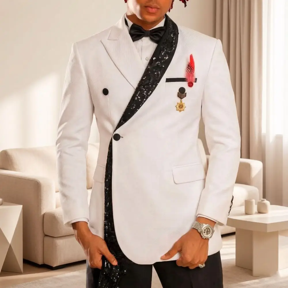 Double Breasted Suits for Men Slim Fit Suits Mix Match Black Sequined Shawl Lapel Separates Wedding Prom Birthday Celebration
