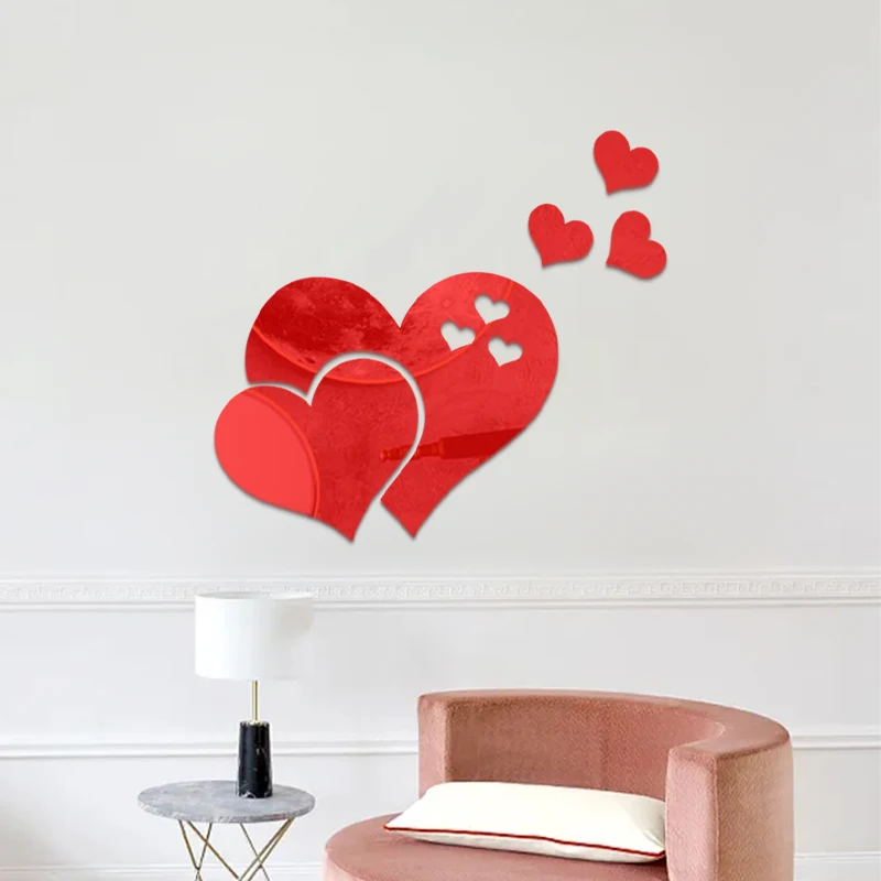 3D Love Hearts Mirror Wall Sticker Decal Wall DIY Artistic Craft Removable Wedding Decoration Kids Room Decoration Ornament