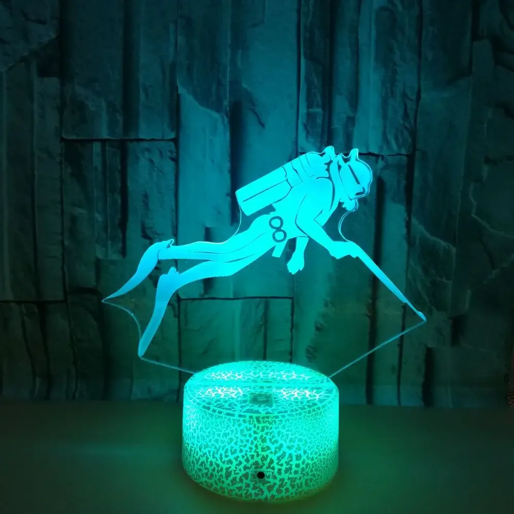 Nighdn Diver Lampada da illusione 3D Luce notturna a LED per la camera da letto dei bambini Regali di Natale di compleanno per le ragazze dei ragazzi Arredamento della stanza degli amanti delle immersioni