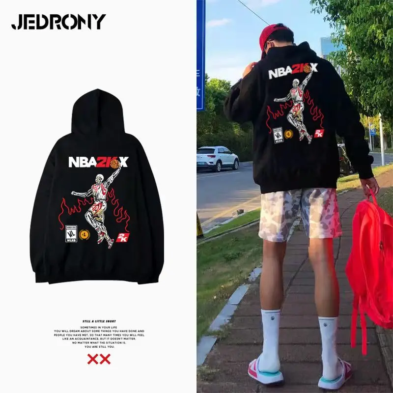 

New arrival American Retro High Street Hip-hop Harden Hooded Sweatshirt Men/Women Winter Bomb Street Skull Print Cotton Jacket