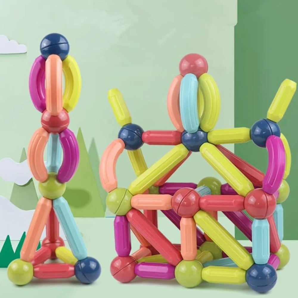 مجموعة الكرات والقضبان المغناطيسية، مجموعة بناء المغناطيس، الكرات والأعواد المغناطيسية - تتميز بأمان وقوي جدًا وألعاب مونتيسوري والرياضيات