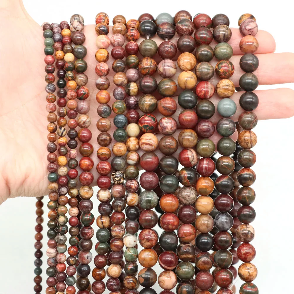 الحجر الطبيعي بيكاسو جاسبر جولة فضفاض الخرز 15 "ستراند 4 6 8 10 مللي متر اختيار حجم لصنع المجوهرات قلادة سوار ذاتي الصنع