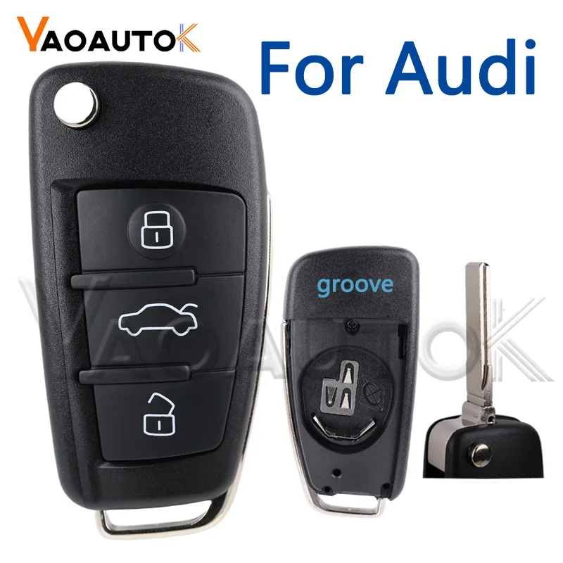 Flip Folding Car Key Shell For Audi Q7 B7 Q3 A3 TT A2 A8 A6 A6L A4 S5 C5 C6 B6 Replacement Flip Remote Car Key Case 3 Buttons