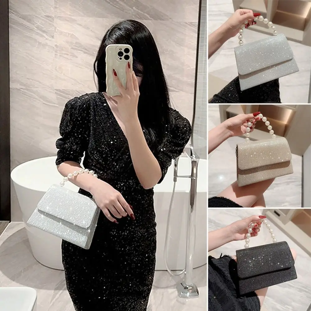 

Модная золотая яркая шелковая вечерняя сумка с жемчужной цепочкой, сумки на плечо, женские сумки