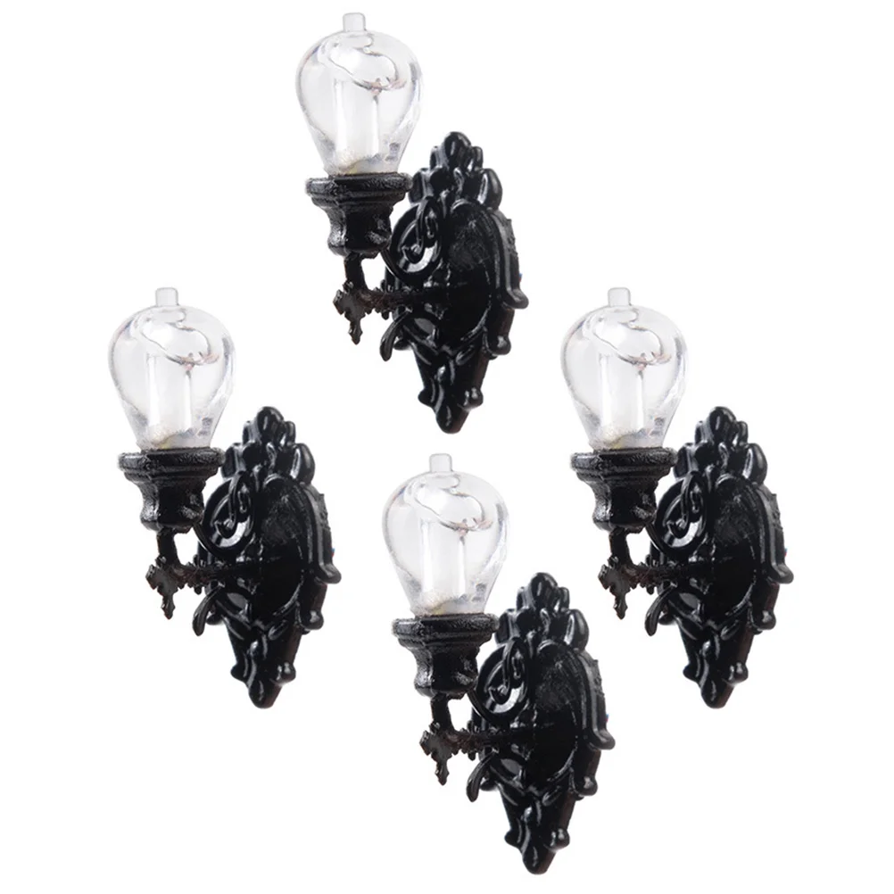 

4 Pcs Outdoor Table Decor Moss Decorative Lamp Miniature Scene Accessories Decorate House Wall Model Black Work