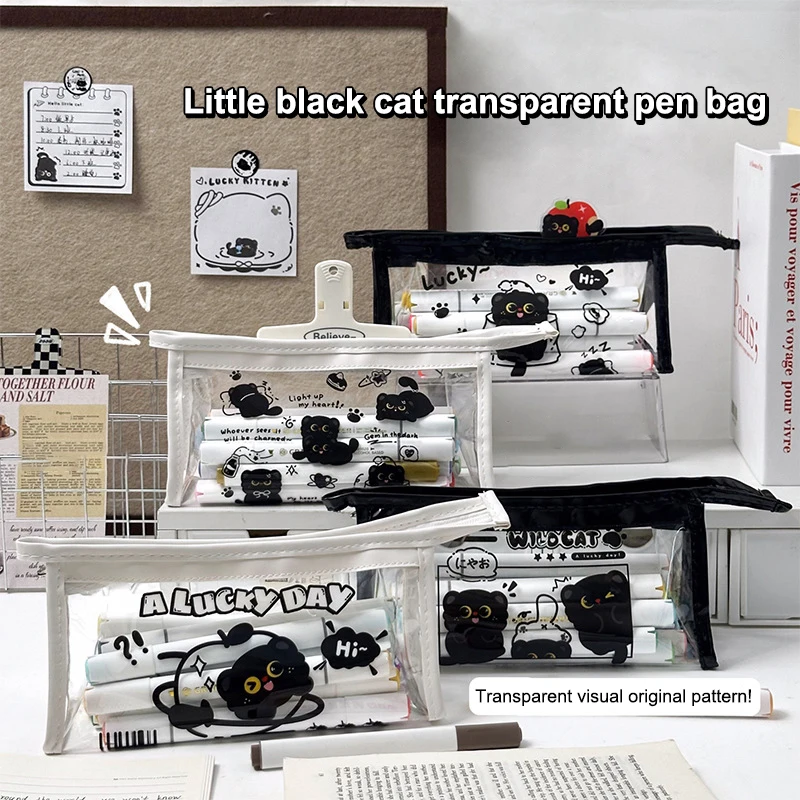 Sac de rangement de maquillage, 1 pièce, sac de grande capacité, housse en PVC pour chat, cosmétiques de voyage transparents, sac pour brosses, papeterie cadeau pour étudiants