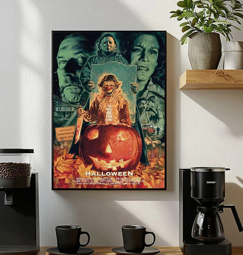 فيلم الرعب الكلاسيكي هالوين مايكل مايرز الملصقات خمر يطبع حائط لوح رسم صورة فنية غرفة المعيشة ديكور المنزل
