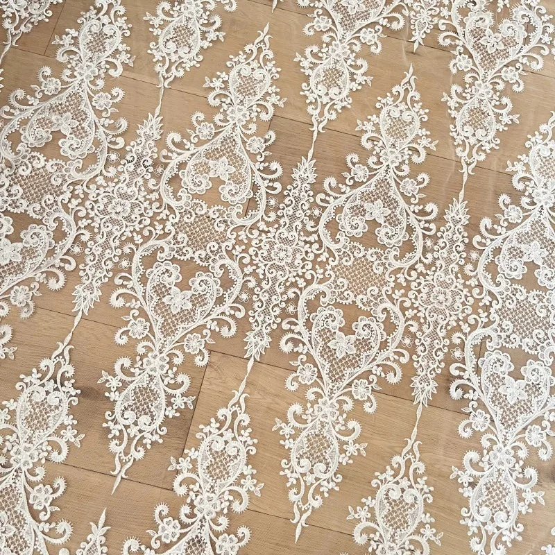 European Style Fishtail Pattern Sequins Embroidery Lace Mesh Fabric， Clothing Wedding Dress Handmade DIY Decorative Materials
