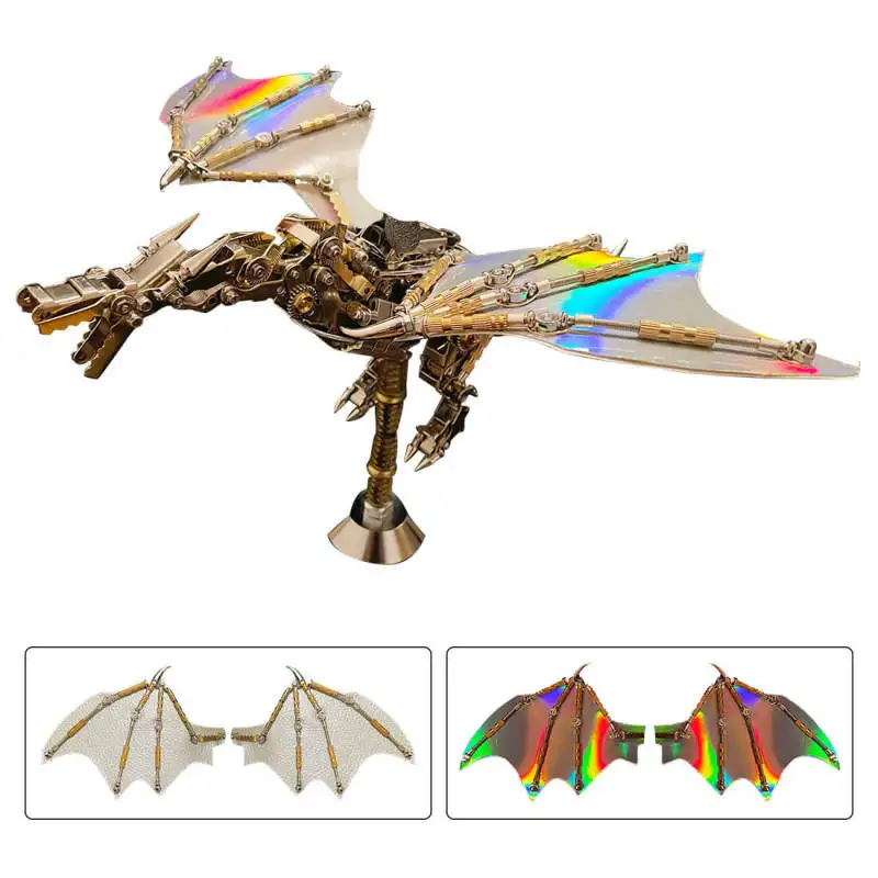 600CS+ 3D Metal Assembly Flying Dragon Kits DIY Mechanical Western Dragon  Model Kits with Wing Puzzles for Kids Adults Gift