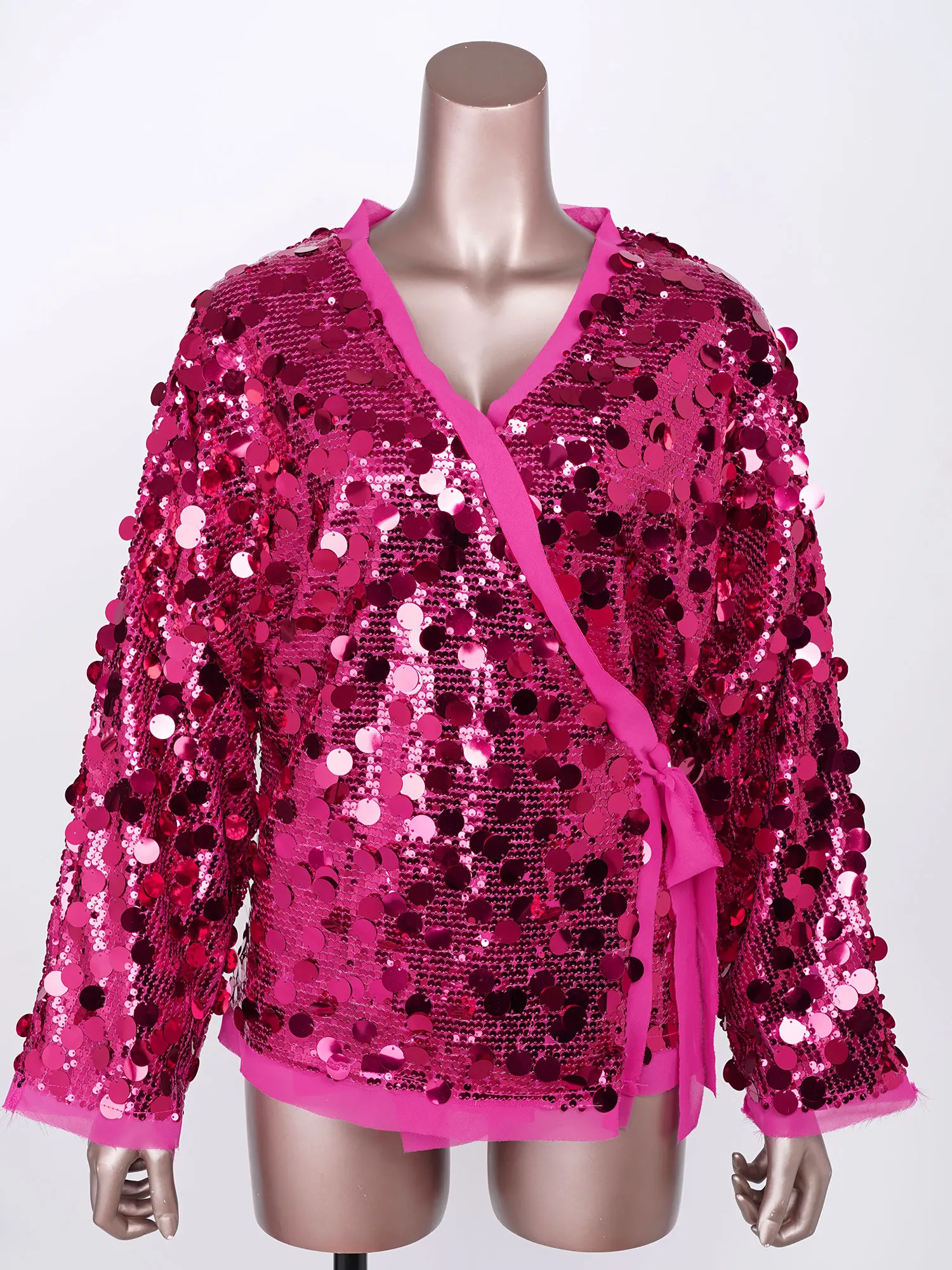 Women Retro Disco Jazz Dance Shawl Wraps Shiny Sequin Cardigan Wrap V Neck Top Fashion Club Party Outerwear Evening Costumes
