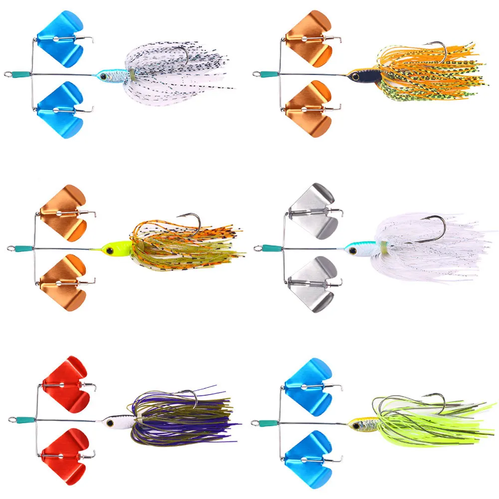 Señuelo Chatterbait Buzzbait con doble aspa de ala de milano, 13 cm, 21 g, spinnerbait con falda de silicona, señuelo giratorio para lubina, lucio y lucioperca