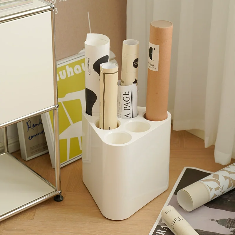 *e for Multi-Grid Cylinder Storage Bucket - Roll Paper & Poster Magazine Rack,Minimalist Desktop Storage Tool for Study x