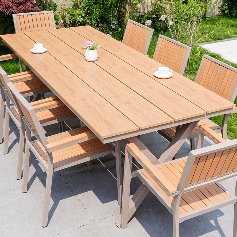 

Outdoor plastic wood tables and chairs courtyard villa garden balcony waterproof and sun protection leisure terrace cafe