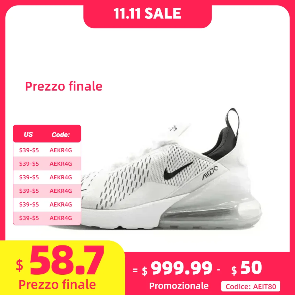 Nike Air Max 270 White Black AH8050-100 Retro Simple, Low-top Air-cushioned Running Durable Shoes