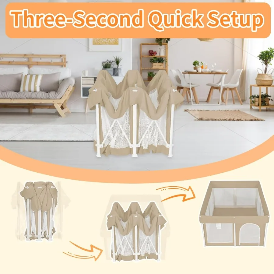 Foldable Playpen 50x50 UltraPortable Baby Playpen with Instant Deployment in Three Seconds Soft Breathable Mesh Safety Enclosur