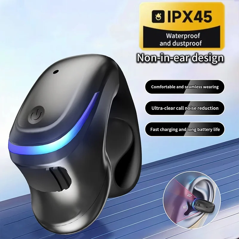 Headset With Microphone Bluetooth 5.3 Ear Clip Headphone TWS Wireless Earphone Single In-Ear HD HiFi Stereo Touch Control Sports