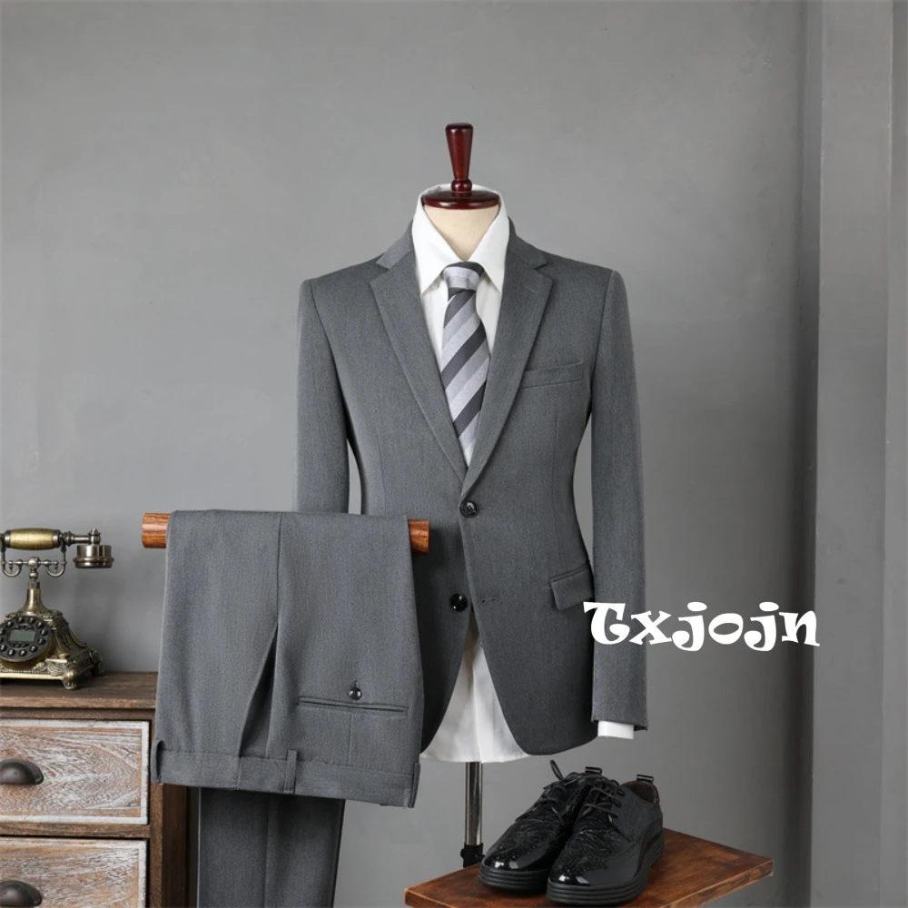 

New Classy Men's Solid Suit Set 2 Pieces Blazer Pants Business Office Outfit,Formal Notched Lapel Suits Wedding Groom Tuxedo