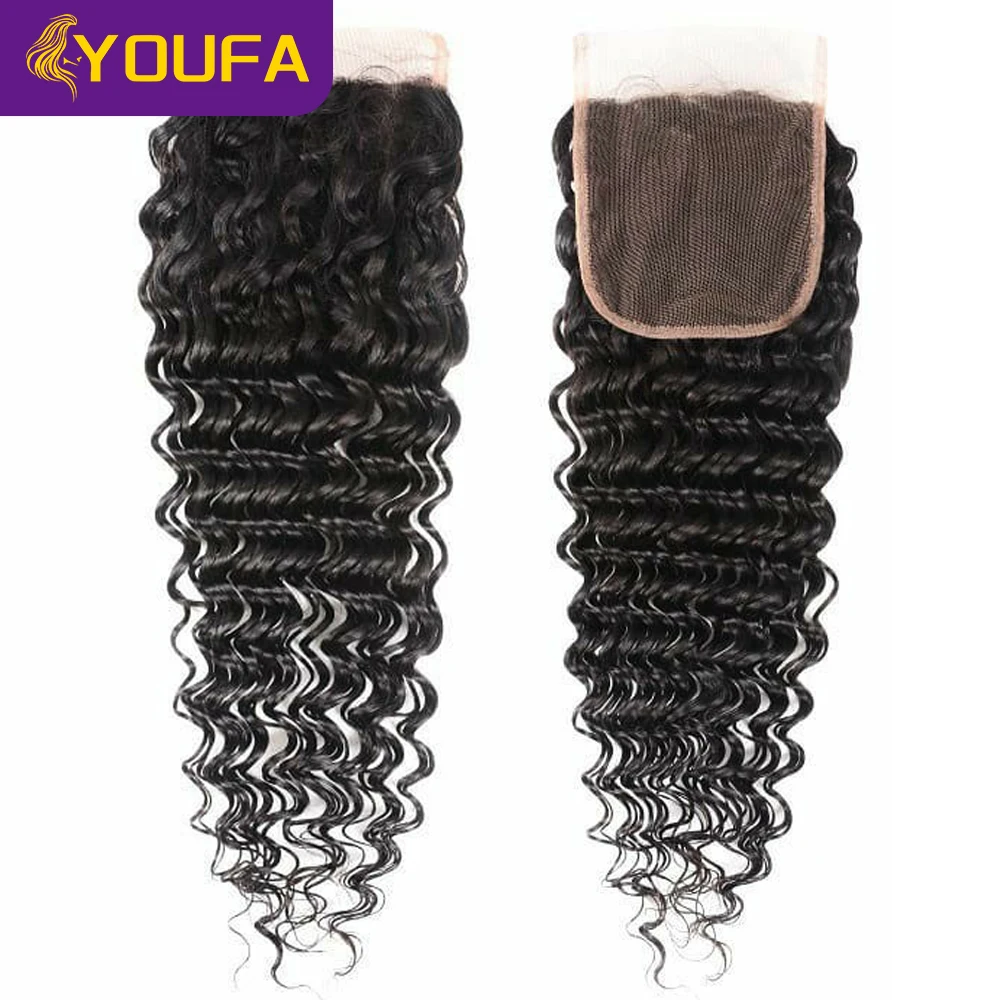 Deep Wave Lace Closure With Baby Hair 100% Human Hair Swiss Lace Closures 18 20 Inch Deep Wave Transparent Lace Calosures Sale