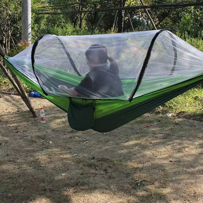 1-2 Person Portable Outdoor Camping Hammock with Mosquito Net High Strength Parachute - Fabric Hanging Bed Sleeping Swing