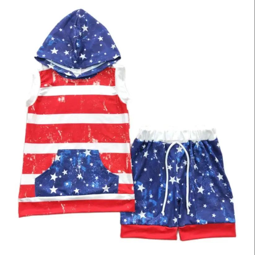 Kids Boutiques Hooray For The USA Red White & Blue Stars 4th Of July Baby Boy Shorts Set