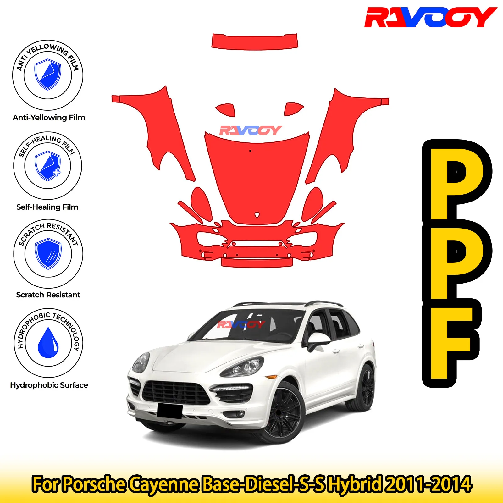 

Для Porsche Cayenne Base-Diesel-S-S Hybrid 2011-2014 глянцевый матовый черный предварительно вырезанный передний комплект PPF защитная пленка для краски
