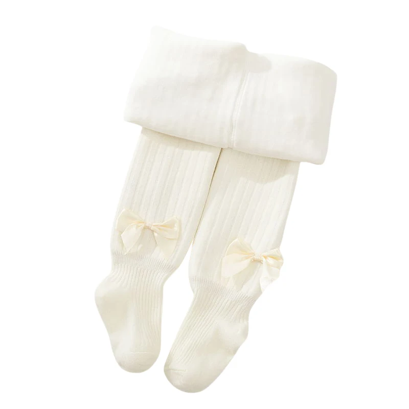 

Winter Tights for Kids Girls Cute Satin Bow Fleece Lined Knitted Pantyhose Stockings Soft Warm Leggings Children Accessories