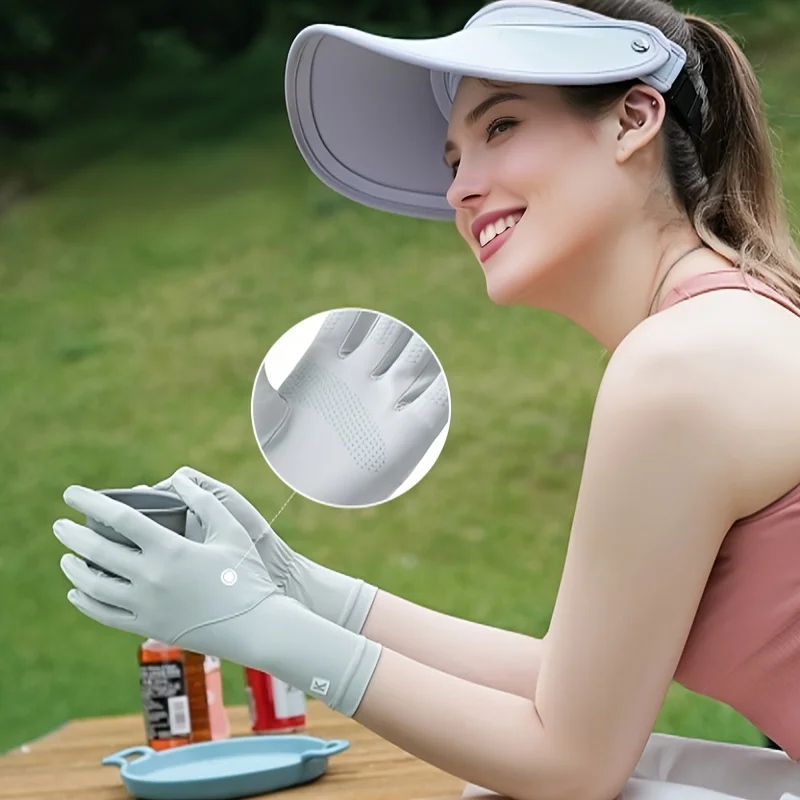 Sunscreen gloves for women, ice silk, summer UV protection, outdoor thin design, cycling, driving, anti slip, palms for women