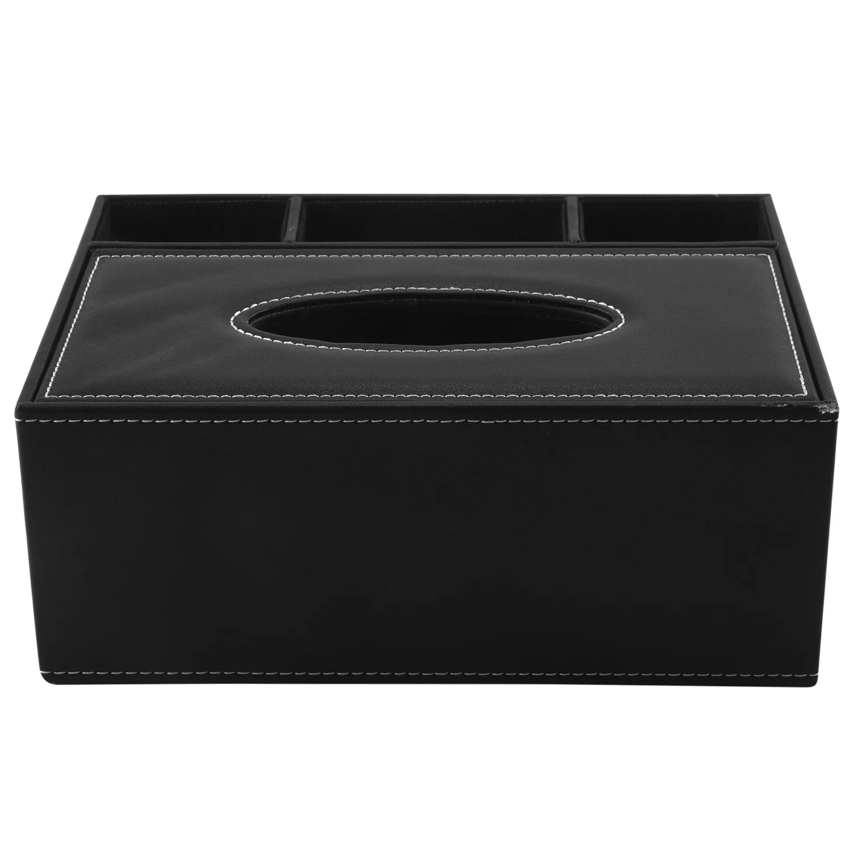 A51M-PU Tissue Box Remote Control Holder Multifunctional Desktop Organizer Pencil Scissor Container (Black)