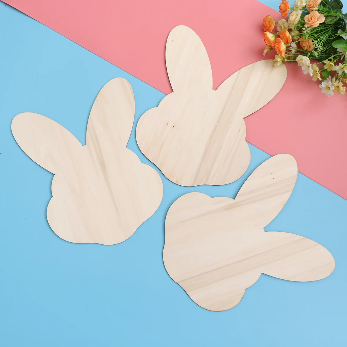 

3pc Wooden Craft Slices Bunny Shaped Lightweight Durable Decor Wall Window Door Table Bookshelf DIY Crafts Accessories
