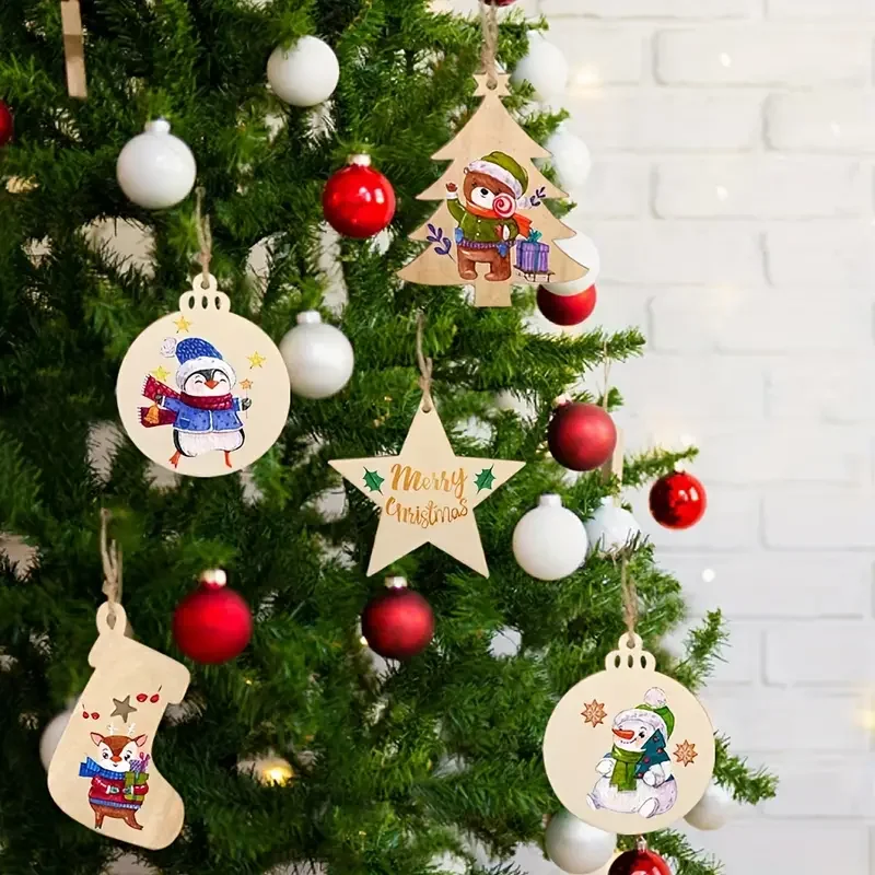 10pcs Whimsical Christmas Decorations Set - Creative DIY Graffiti Painting Chips for Home and Outdoor Decor Festive Season