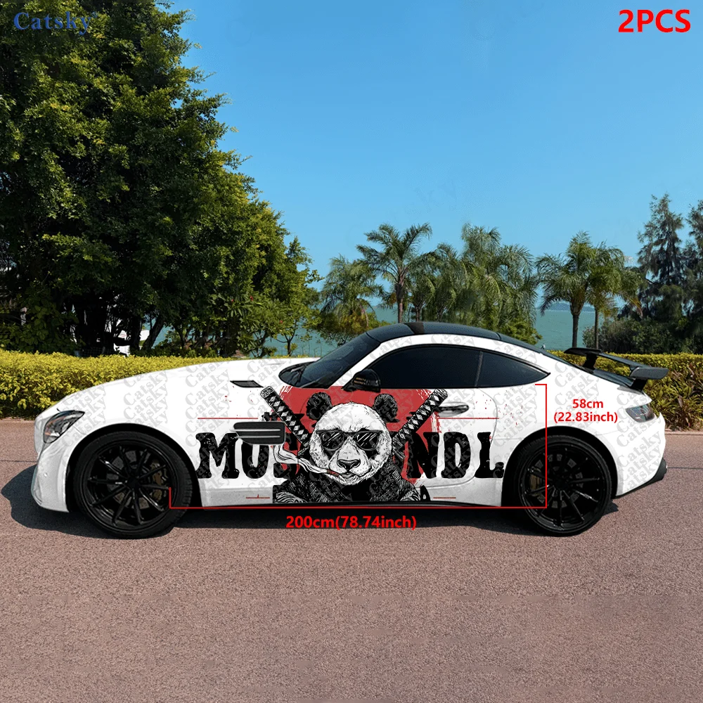 2pcs Muscle Panda with Knife Sunglasses, Red Sun Sticker, Suitable for Cars and Trucks, Durable, Fade-resistant,
