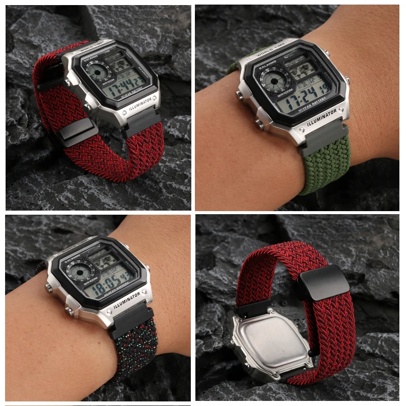 18mm Elastic nylon watchband for Casio W800H SGW400 F91W F84 F105/108/A158/168 AE1200/1300 Men's wristband bracelet accessorie