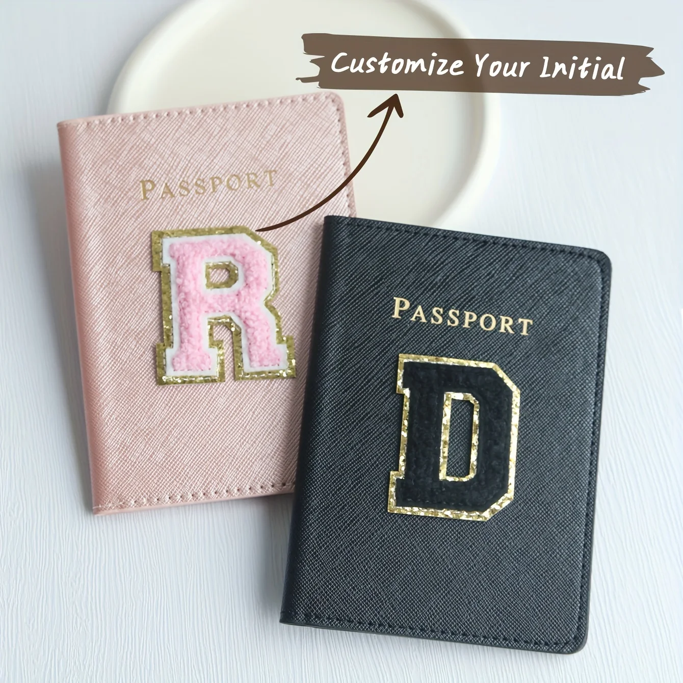 

1PCS Customizable Chenille Initial Passport Cover Luxury Personalized Gift Custom Chenille Patch Travel Document Case