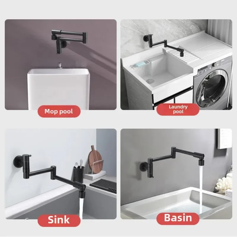 Wall-Mounted Pot Filler Faucet Foldable Kitchen Tap with Bidet Sprayer Cold Water Rotating Spout for Flexible Use