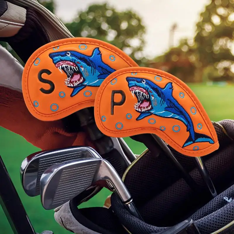 Golf Covers For Irons 9PCS Embroidered Shark Iron Head Covers Golf Club Covers Set Wear-Resistant Protective Headcover Golf Iron