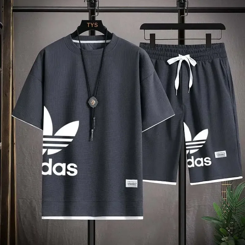 Summer 2026 New Men's pullover sportswear Set, fashionable basketball men's casual short-sleeved T-shirt + shorts two-piece set