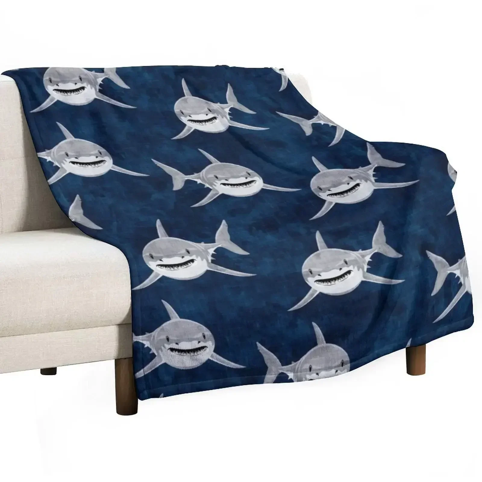 

Sharks! - dark blue Throw Blanket Kid'S Hairy Blankets