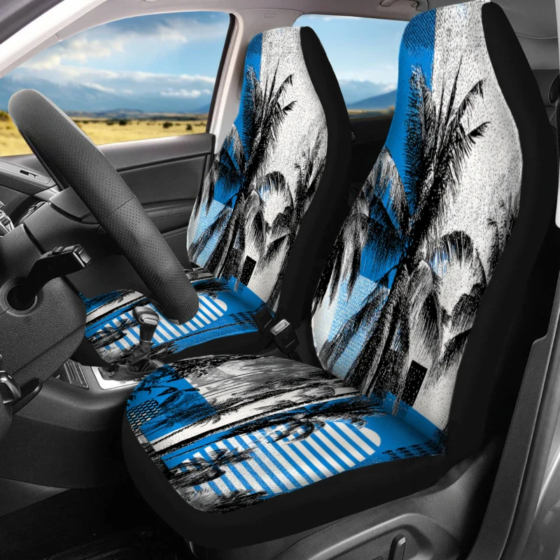 2pcs Tropical Palm Tree Car Covers | Breathable Polyester Vehicle Cushion Covers For Front Seats Only, Universal Fit, Machine Wa