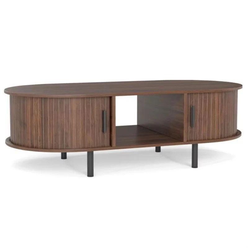 Modern style coffee table 48 inch walnut sliding groove door with locker